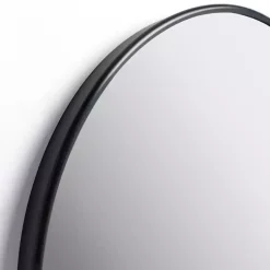 Kirklands Home Framed Mirrors|Round Black Nouveau Linear Wall Mirror, 38 in.