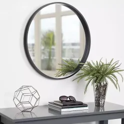 Kirklands Home Decorative Mirrors|Round Black Wood Travis Accent Mirror
