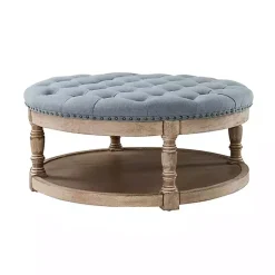 Kirklands Home Benches & Ottomans|Round Cepheus Tufted Ottoman Blue