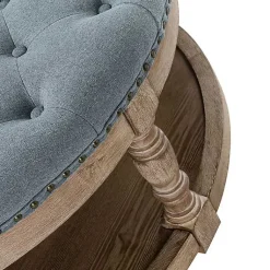 Kirklands Home Benches & Ottomans|Round Cepheus Tufted Ottoman Blue