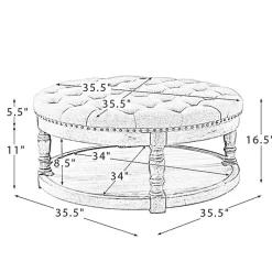 Kirklands Home Benches & Ottomans|Round Cepheus Tufted Ottoman Blue