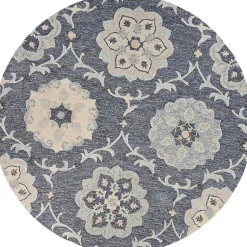 Kirklands Home Area Rugs|Round Geometric Floral Area Rug, 4x4 Blue