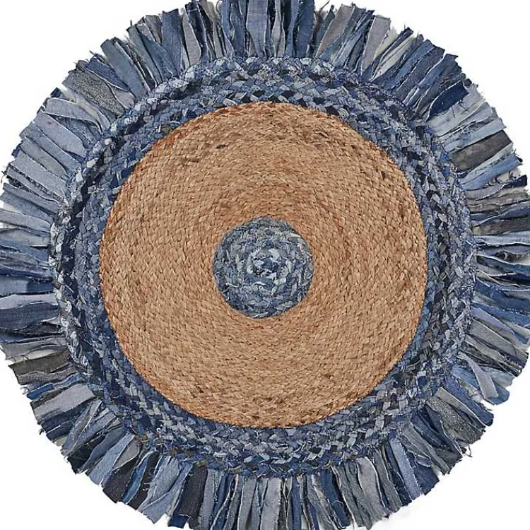 Kirklands Home Area Rugs|Round Braided Jute and Denim Area Rug, 3x3