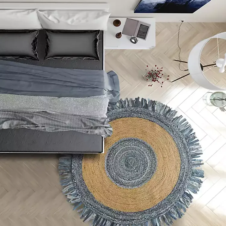 Kirklands Home Area Rugs|Round Braided Jute and Denim Area Rug, 3x3