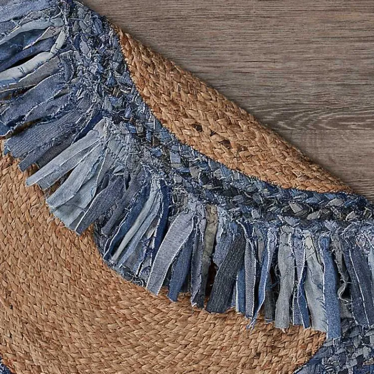 Kirklands Home Area Rugs|Round Braided Jute and Denim Area Rug, 3x3