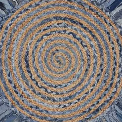 Kirklands Home Area Rugs|Round Braided Jute and Denim Swirl Area Rug, 3x3