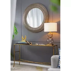 Kirklands Home Decorative Mirrors|Round Bronze Woven Texture Wall Mirror