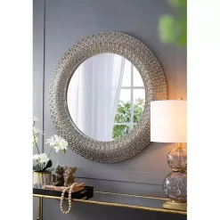 Kirklands Home Decorative Mirrors|Round Bronze Woven Texture Wall Mirror