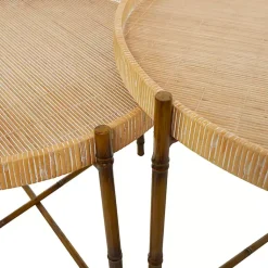 Kirklands Home Coffee Tables|Round Rattan 2-pc. Nesting Coffee Table Set Brown