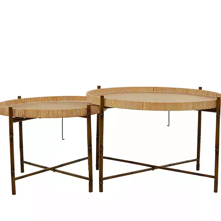 Kirklands Home Coffee Tables|Round Rattan 2-pc. Nesting Coffee Table Set Brown