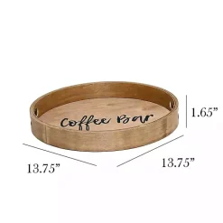 Kirklands Home Serving & Entertaining|Round Wood Coffee Bar Tray Brown
