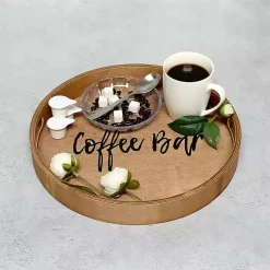 Kirklands Home Serving & Entertaining|Round Wood Coffee Bar Tray Brown