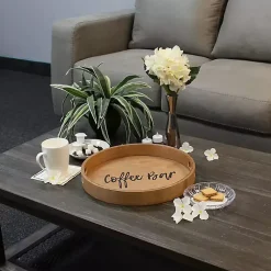 Kirklands Home Serving & Entertaining|Round Wood Coffee Bar Tray Brown