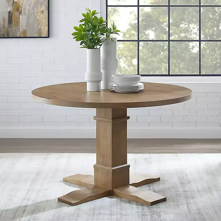 Kirklands Home Dining Tables|Round Brown Wood Pedestal Base Dining Table