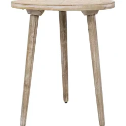 Kirklands Home Accent & End Tables|Round Brushed White Engraved Accent Table