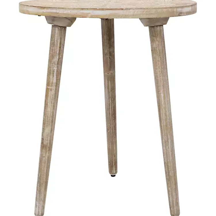 Kirklands Home Accent & End Tables|Round Brushed White Engraved Accent Table