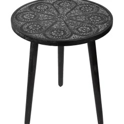 Kirklands Home Accent & End Tables|Round Charcoal Floral Engraved Accent Table Black