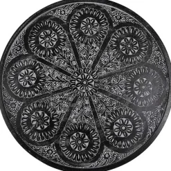 Kirklands Home Accent & End Tables|Round Charcoal Floral Engraved Accent Table Black