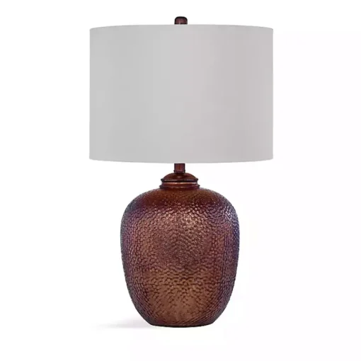 Kirklands Home Table Lamps|Round Copper Textured Table Lamp White