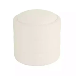 Kirklands Home Benches & Ottomans|Round Cream Boucle Storage Ottoman Ivory