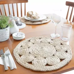 Kirklands Home Table Linens|Round Decorative Braided Jute Placemats, Set of 2 Tan