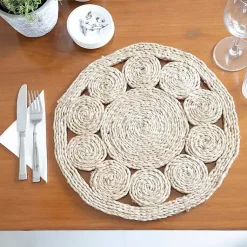 Kirklands Home Table Linens|Round Decorative Braided Jute Placemats, Set of 2 Tan