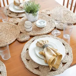 Kirklands Home Table Linens|Round Decorative Braided Jute Placemats, Set of 2 Tan