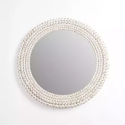 Kirklands Home Decorative Mirrors|Round Distressed White Beaded Wall Mirror