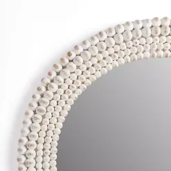 Kirklands Home Decorative Mirrors|Round Distressed White Beaded Wall Mirror