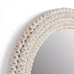 Kirklands Home Decorative Mirrors|Round Distressed White Beaded Wall Mirror