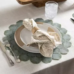 Kirklands Home Table Linens|Round Eucalyptus Leaves Placemat Green