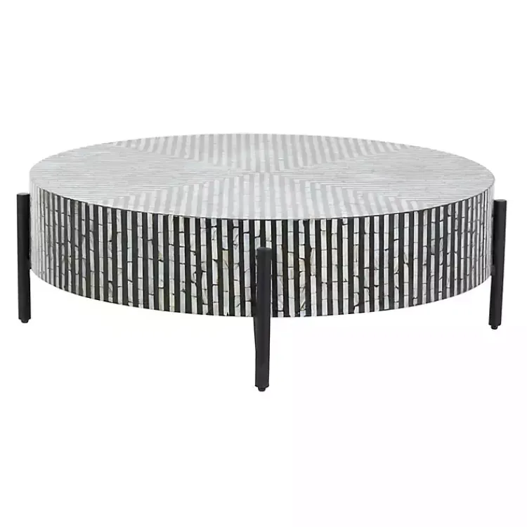 Kirklands Home Coffee Tables|Round Geometric Stripe Shell Coffee Table