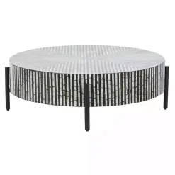 Kirklands Home Coffee Tables|Round Geometric Stripe Shell Coffee Table