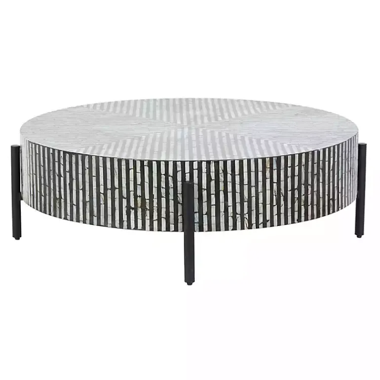 Kirklands Home Coffee Tables|Round Geometric Stripe Shell Coffee Table