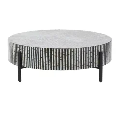 Kirklands Home Coffee Tables|Round Geometric Stripe Shell Coffee Table