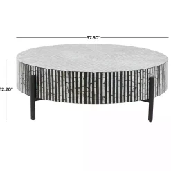 Kirklands Home Coffee Tables|Round Geometric Stripe Shell Coffee Table