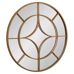 Kirklands Home Decorative Mirrors|Round Gold Geometric Overlay Wall Mirror