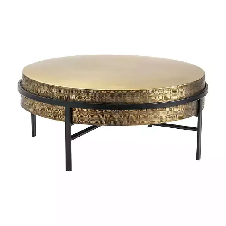 Kirklands Home Coffee Tables|Round Hammered Metal Coffee Table Gold