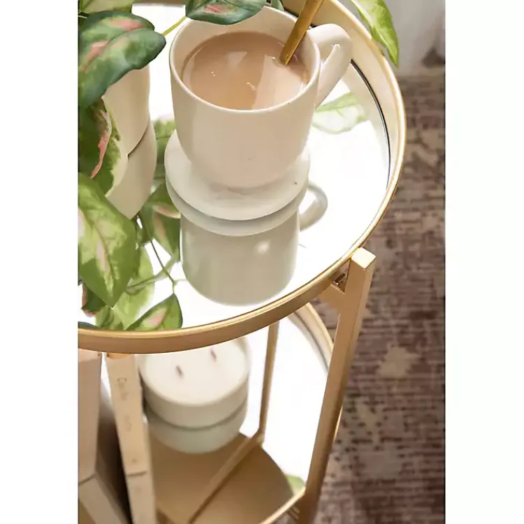 Kirklands Home Accent & End Tables|Round Mirrored Foldable Accent Table Gold