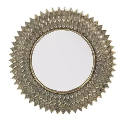 Kirklands Home Decorative Mirrors|Round Gold Textured Diamond Wall Mirror