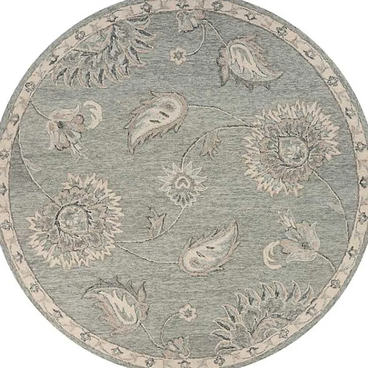 Kirklands Home Area Rugs|Round Gray and Botanical Area Rug, 4x4 Blue