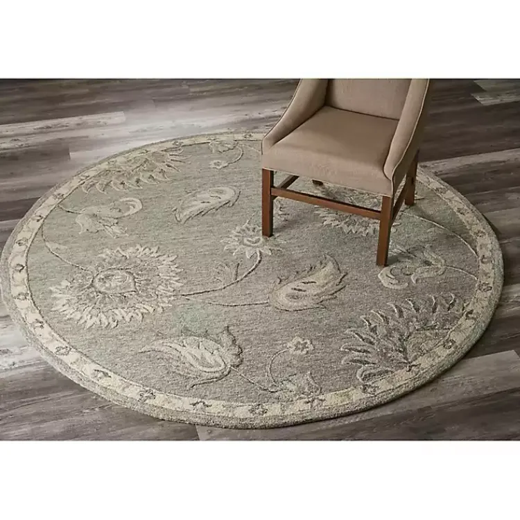 Kirklands Home Area Rugs|Round Gray and Botanical Area Rug, 4x4 Blue