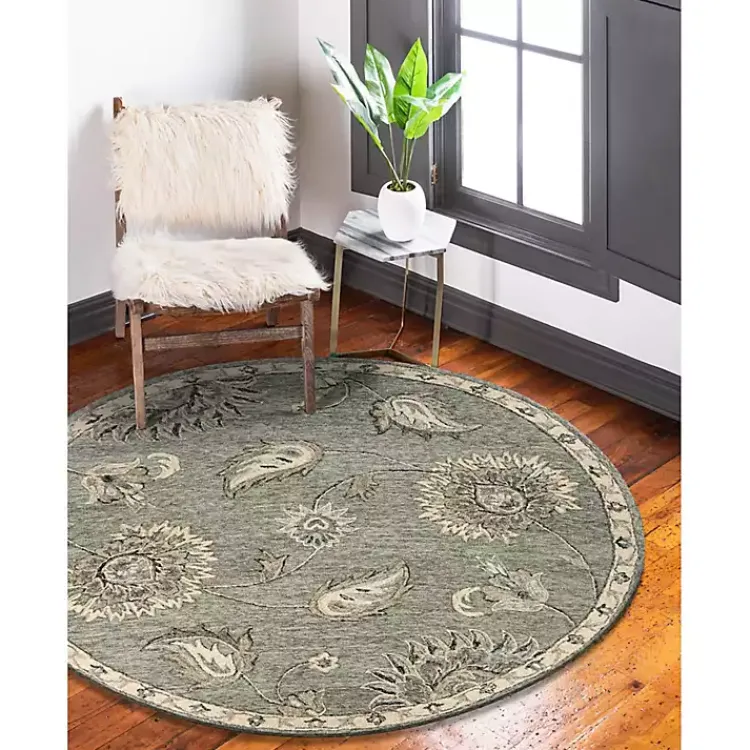 Kirklands Home Area Rugs|Round Gray and Botanical Area Rug, 4x4 Blue