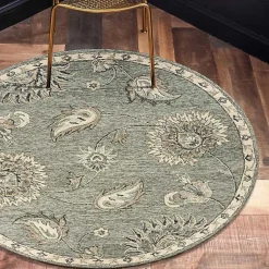 Kirklands Home Area Rugs|Round Gray and Botanical Area Rug, 4x4 Blue