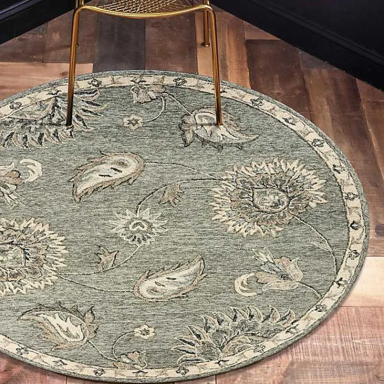 Kirklands Home Area Rugs|Round Gray and Botanical Area Rug, 4x4 Blue