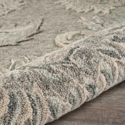 Kirklands Home Area Rugs|Round Gray and Botanical Area Rug, 4x4 Blue