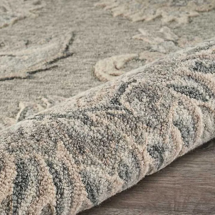 Kirklands Home Area Rugs|Round Gray and Botanical Area Rug, 4x4 Blue