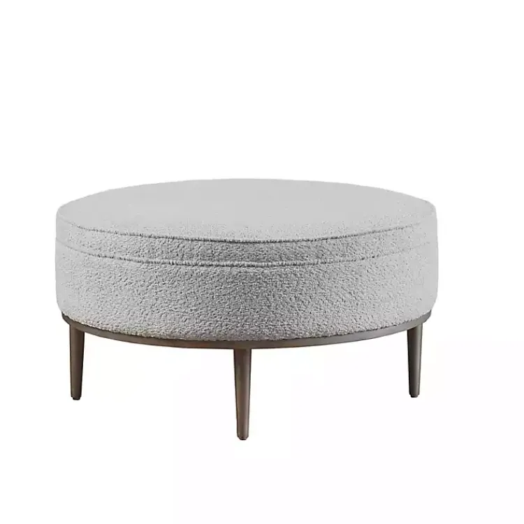 Kirklands Home Benches & Ottomans|Round Upholstered Ottoman Gray