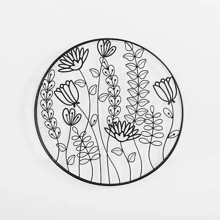 Kirklands Home Wall Plaques|Round Metal Floral Cutout Wall Plaque Black