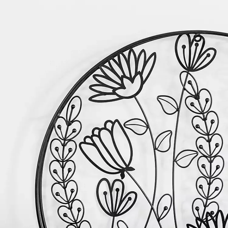 Kirklands Home Wall Plaques|Round Metal Floral Cutout Wall Plaque Black